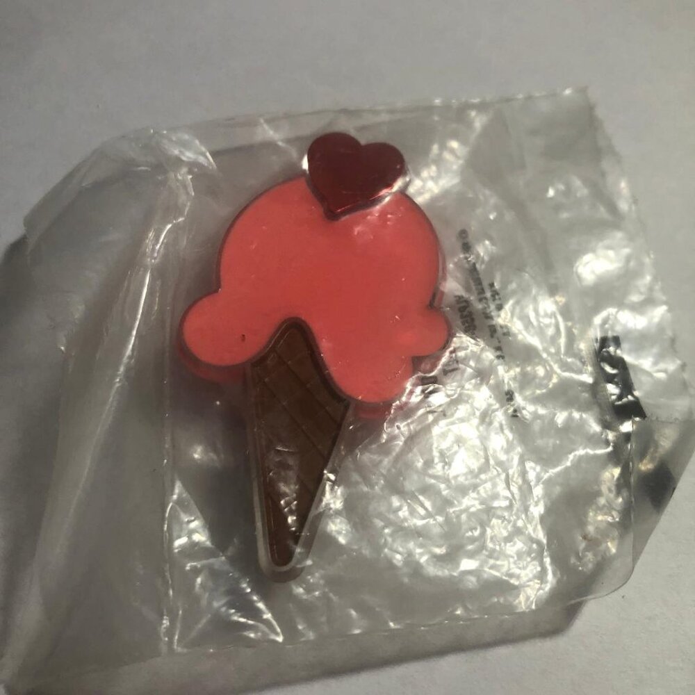 New Vintage Hallmark Valentine's Lapel Pin Pink Ice Cream Cone Heart Brooch 80's